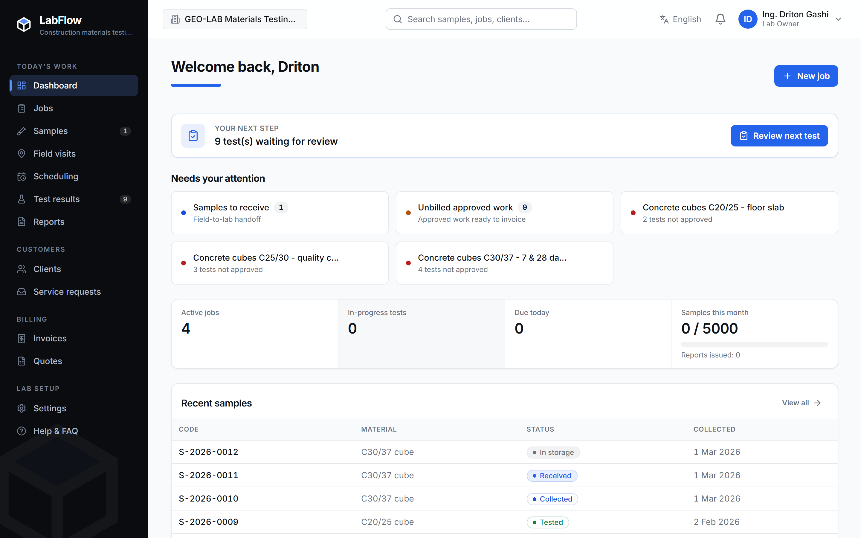 Owner / Admin dashboard